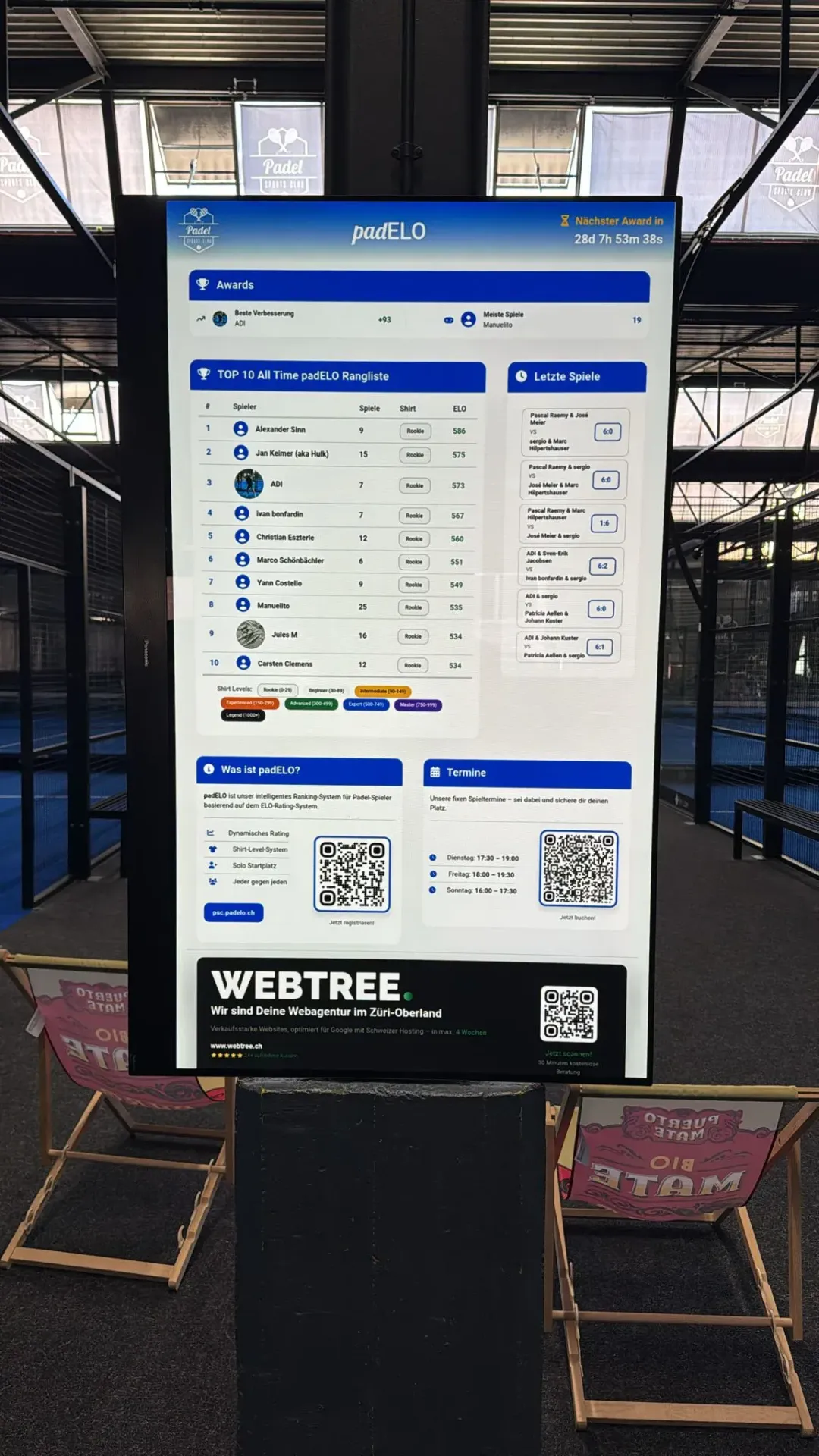 Webtree entwickelt Ranking-App für Padel Sports Club Rüti