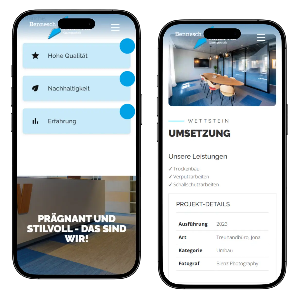 Bennesch Faraci Website auf Mobile