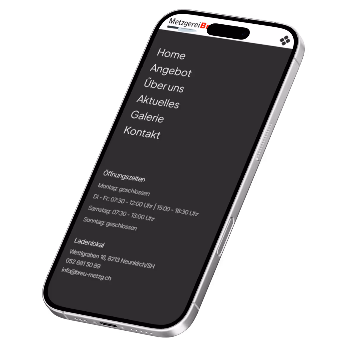 Metzgerei Breu Website auf Mobile