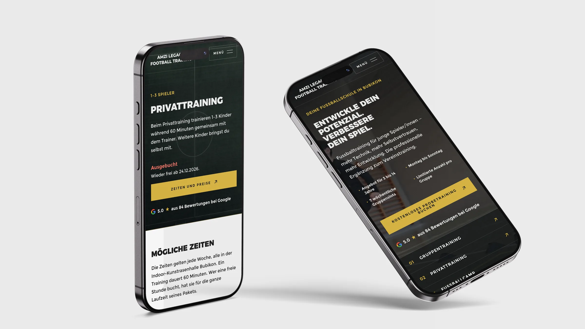 Amzi Legacy Football Training, Buchung auf dem Smartphone