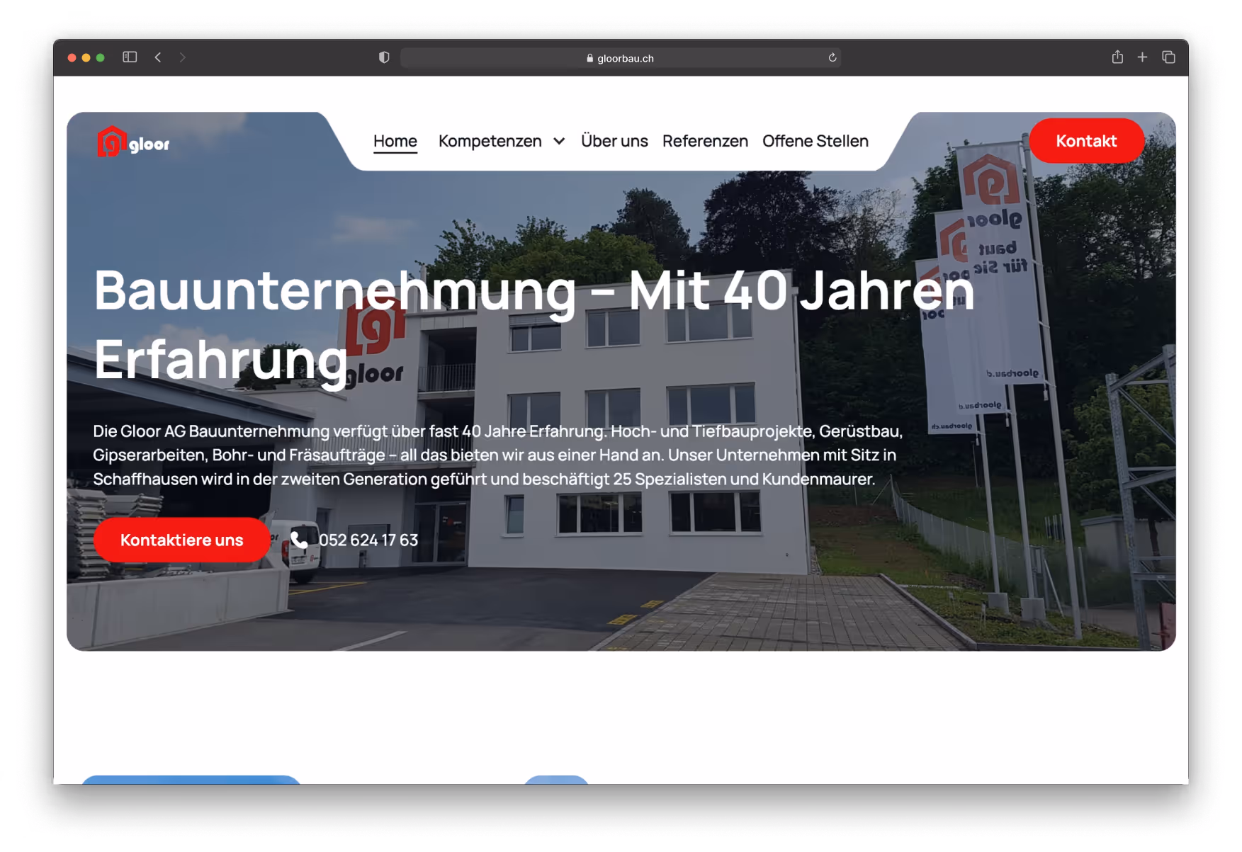 Gloor Bau AG – neue Website