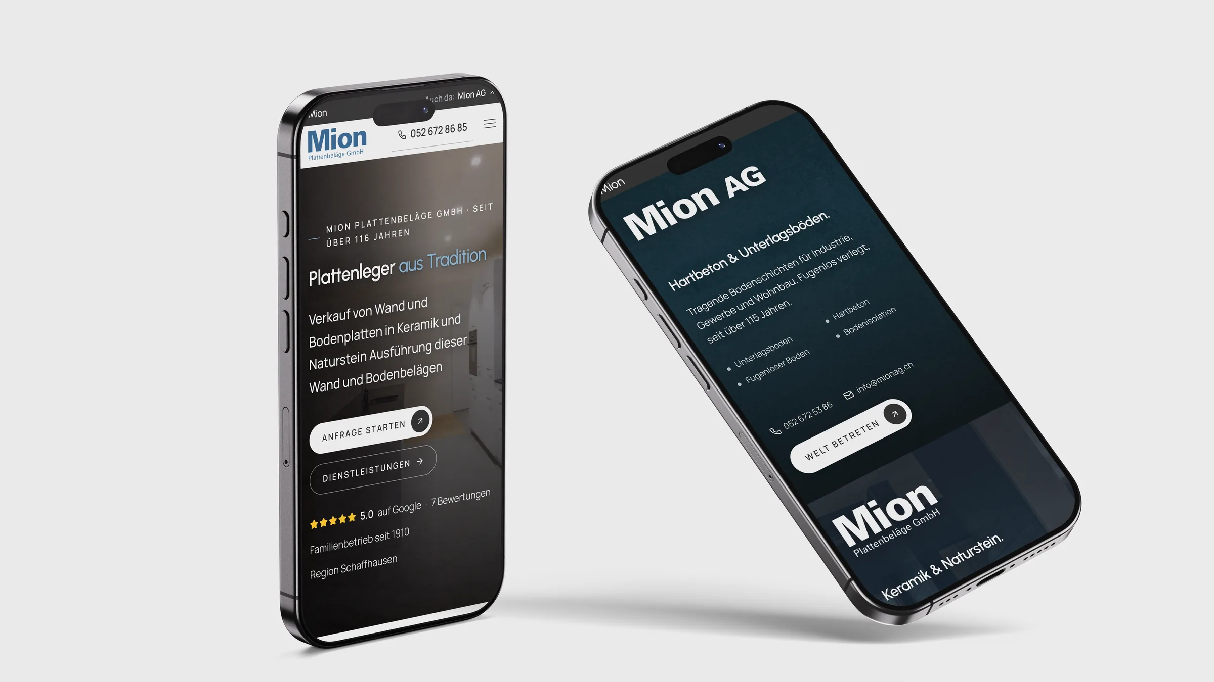 Mion, Website auf dem Smartphone