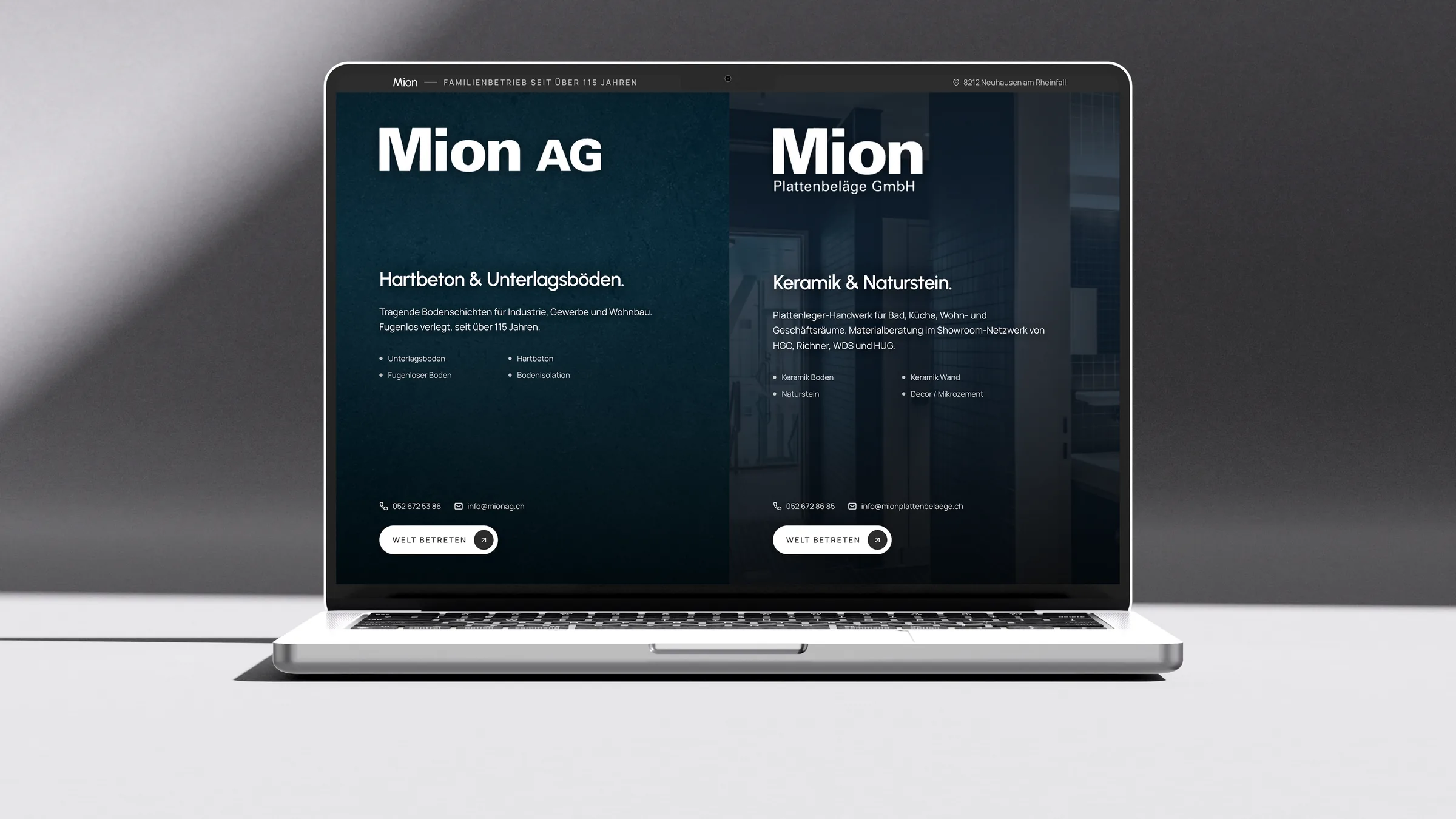 Website Mion AG & Mion Plattenbeläge GmbH