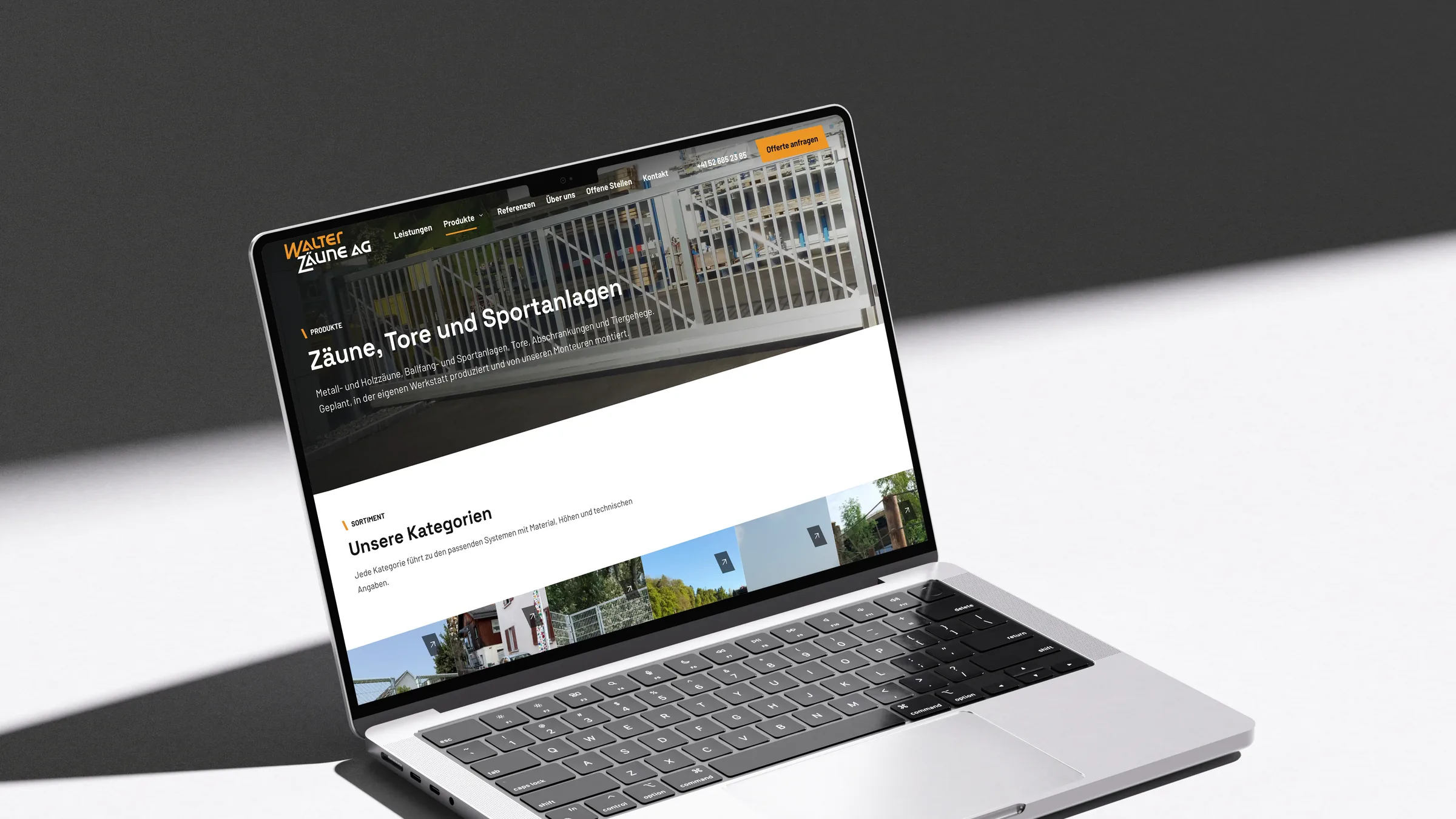 Walter Zäune AG, Produktseite auf dem Laptop