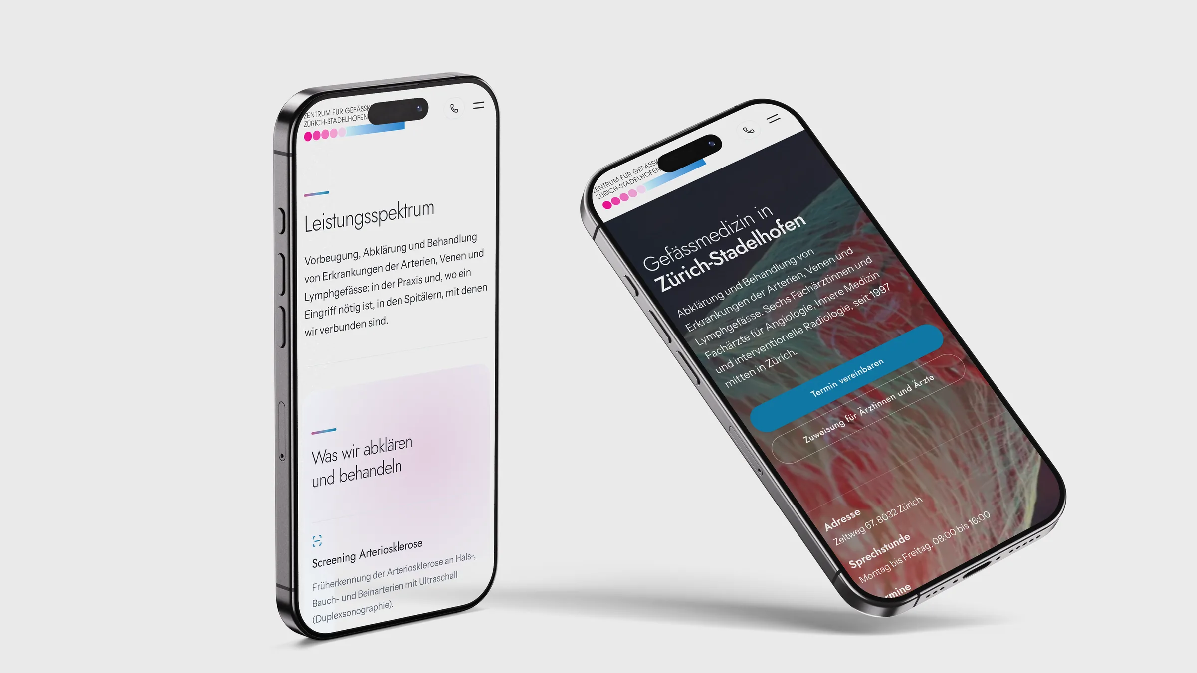 Zentrum für Gefässkrankheiten Zürich-Stadelhofen, Website auf dem Smartphone